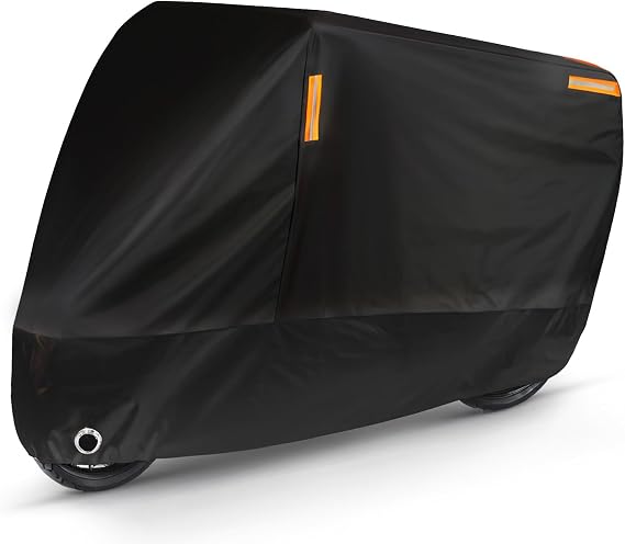 Puroma Motorcycle Cover Heavy Duty Scooter Cover Waterproof Outdoor All Season Universal Weather Quality Protection with Night Reflective, Lock Hole and Storage Bag Fits up to 86.6" Motorcycle Vehicle