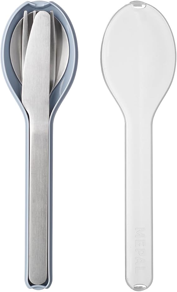 Mepal - 3 Parçalı Ellipse Çatal Bıçak Takımı - Yolculuk İçin Seyahat Kılıflı Set - Bıçak, Çatal ve Kaşık - Paslanmaz Çelik - Nordic Blue
