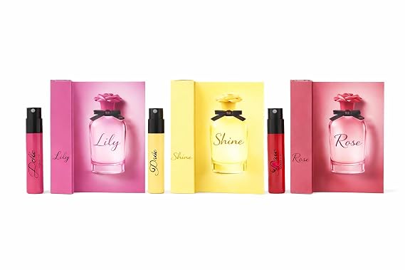 Women's Perfume Spray Sampler Trio Sample Vial, Dolce Lily + Shine + Rose, 3 x 0.8ml/0.02oz each Discovery Set