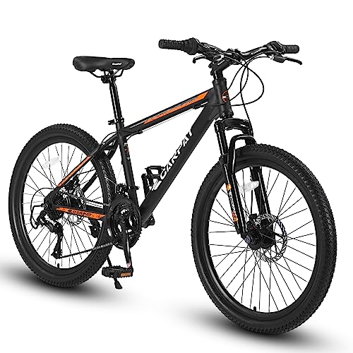 Ecarpat 24 26 Inch Mens Boys Mountain Bike, 21 Speeds Carbon Steel Women Girls Mountain Bike, Disc Brakes and Suspension Fork Summer Gift Bike, Adult Teens Sport Bicycle for School Work