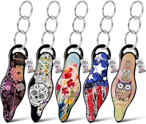 5 Pack Self Defense Keychain Bundle Non-Lethal, TSA Approved Personal Safety Keychain Set in Urban Patriot, Modern Flowers, Painted Bloom, Triple Hoot, Sugar Skulls Designs Made in USA