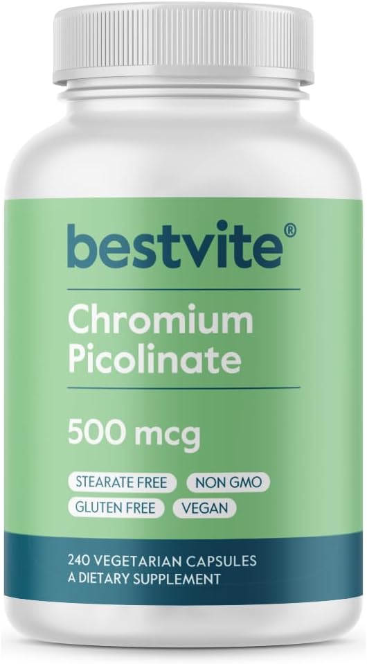 BESTVITE Chromium Picolinate 500mcg (240 Veg Caps) - No Stearates - Vegan