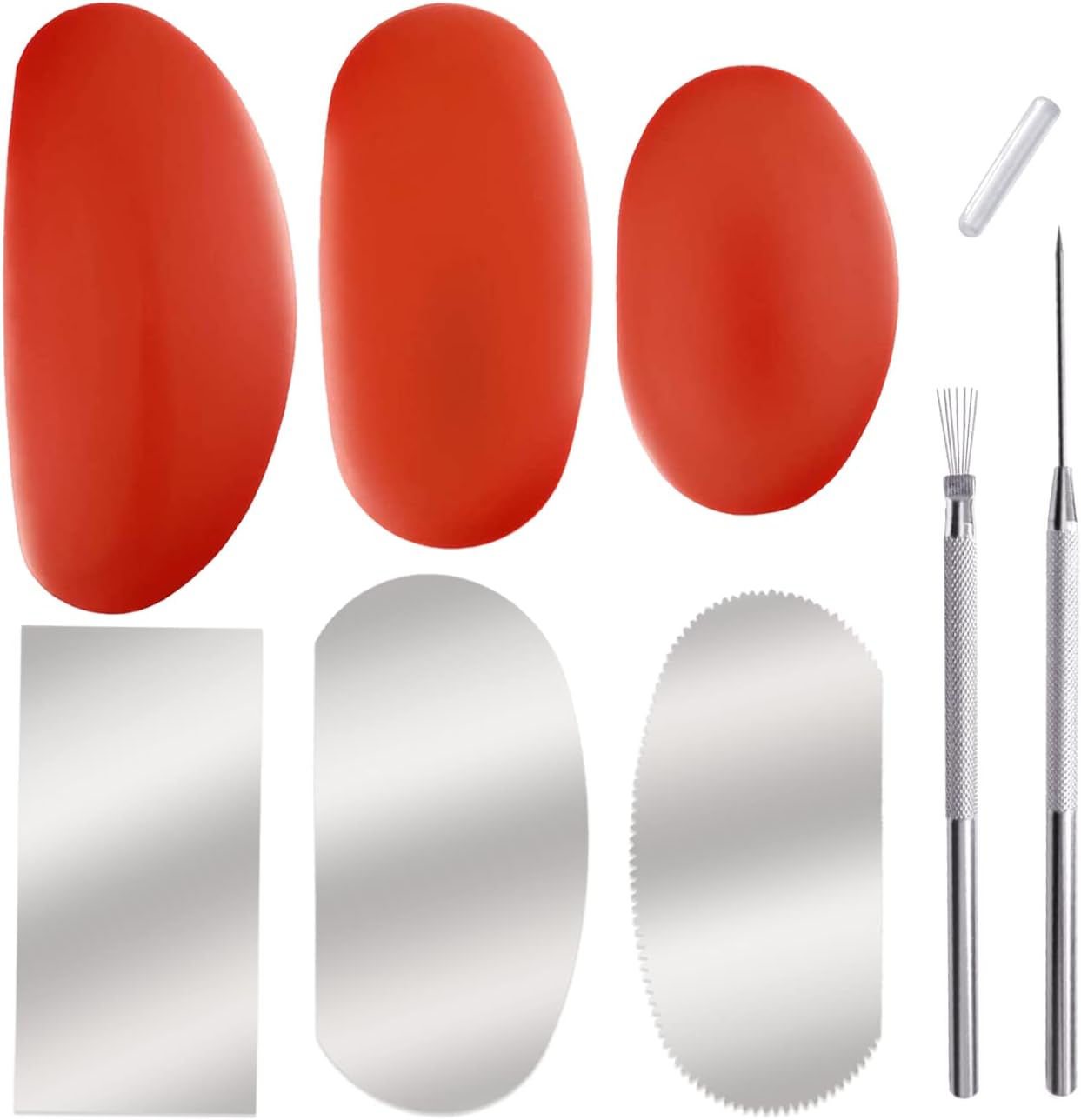 3 Sizes Rubber Pottery Clay Ribs  3 Pcs Sculpture Pottery Molding Scraper Cutter  1 Clay Ceramic Needle  1 Feather Wire Texture Detail Tools Crafts for Sculpting Texturing Artists Modeling Potter