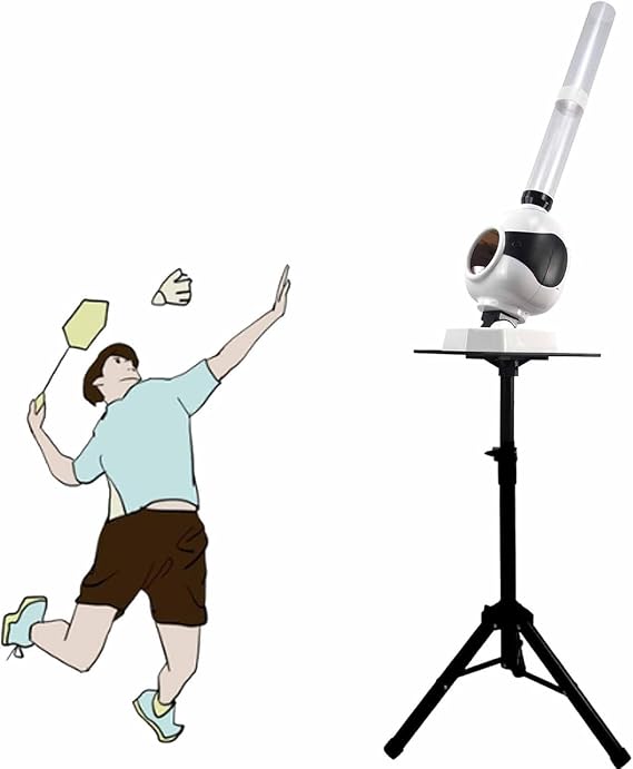 Badminton Serving Machine,Automatic Badminton Trainer with Remote Control & Bracket,40 Ball Capacity(Does Not Contain), Fixed-Point Serve,Tee Distance/Speed Adjustable,for Outdoor Sports