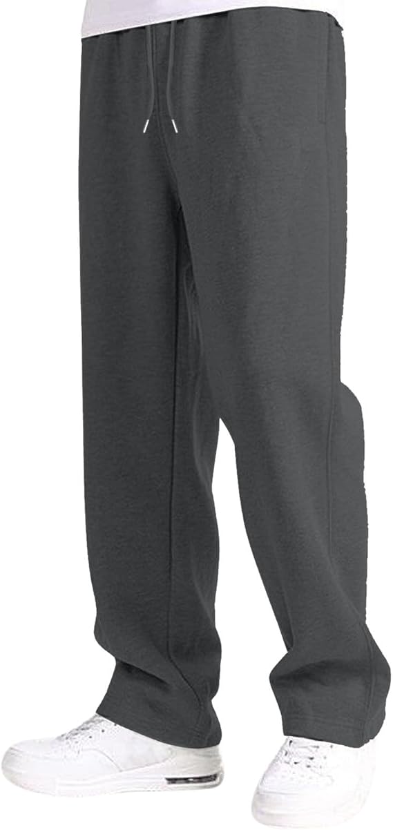 Boys Baggy Sweatpants Straight Wide Leg Open Bottom Casual Pants Elastic Waist Workout Athletic Joggers Pockets Sweat Pants