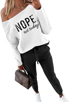 CHICME Women Tracksuit Fall 2 piece Outfits Off The Shoulder Long Sleeve Tops and Pants Set Travel Outfits