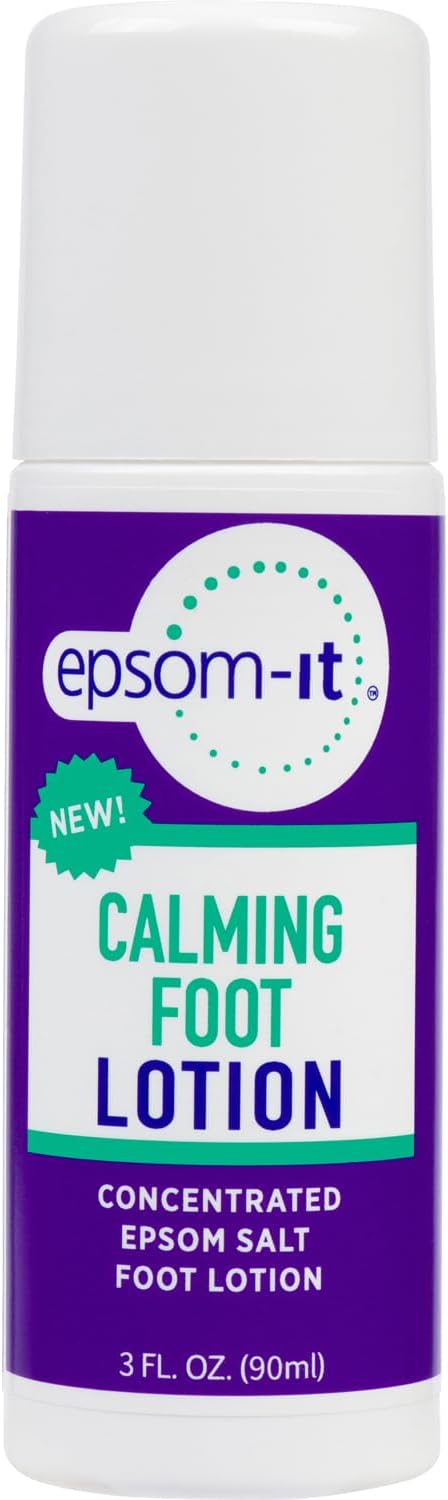 EPSOM-IT Calming Foot Roll On Magnesium Lotion, Epsom Salt, Urea, 3 Fl Oz | 100% Pure Magnesium Sulfate, Greaseless, Fragrance-free, Topical Cream for Tired Feet & Ankles, Tough Skin and Cracked Heels