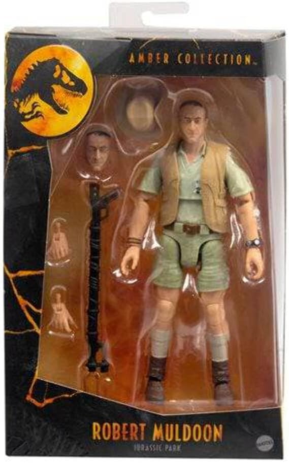 Jurassic World Toys Amber Collection Robert Muldoon 6-in/15.2-cm Action Figure, Swappable Hands & Head, Hat & Dino Shocker Accessories, Collectible Gift for 8 Years Old & Up