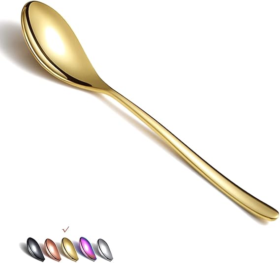 Homquen Gold Dinner Spoons 6 Piece, 8.1'' Stainless Steel Tablespoons, Soup Spoons, Dessert Spoons, Spoons Silverware for Home, Kitchen or Restauran,Dishwasher Safe