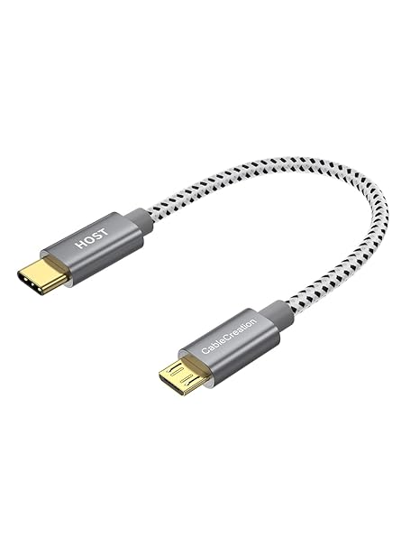 CableCreation Short USB C to Micro USB Cable 0.65 FT, Braided USBC to MicroUSB OTG 480Mbps Cord for Wall Chargers, MacBook Pro, Air, Galaxy S22, S21, Pixel 5/4/3 & More, 0.2M Space Gray