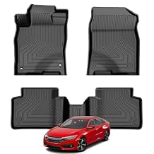Floor Mats Compatible with 2016-2021 Honda Civic Coupe/Sedan/Type R, 2017-2021 Honda Civic Hatchback, 1st & 2nd Row All Weather Protection, Black