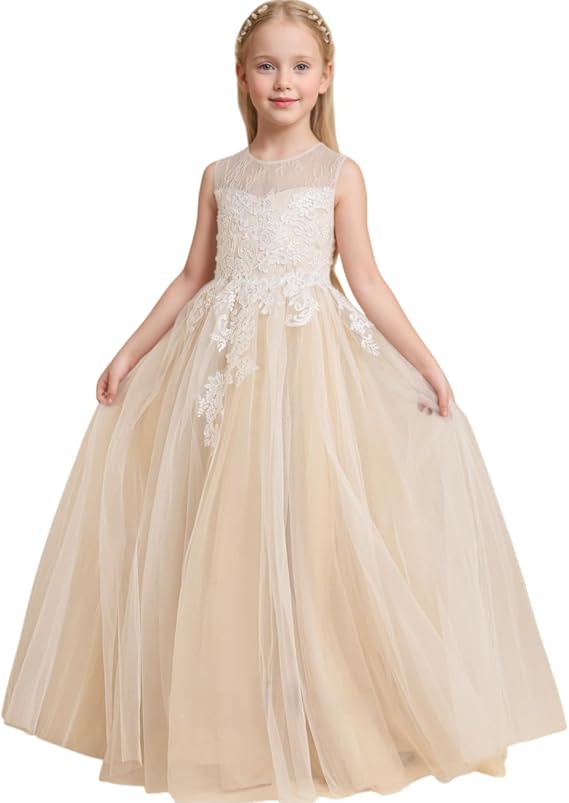 Flower Girl Dress Lace Party Dresses Tulle Formal Dress for Girls Weddings Pageants Ceremony First Communion