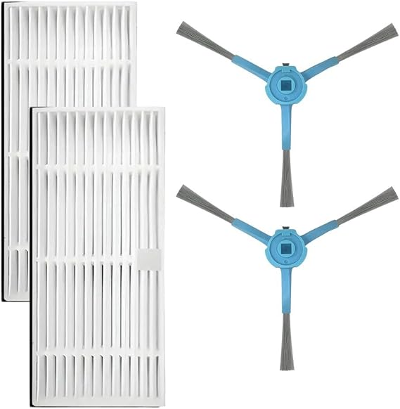 Side Brush Plus Filter Replacement Set for Conga 9590 and Ai Spin 10090 Robot Vacuums 2 Brushes for Plus 2 Filters Set
