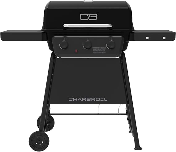 Charbroil Classic 3-Burner Propane Gas Grill, 30,000 BTU, 360 Sq. In. Cooking Area, Porcelain-Coated Grates, Compact Outdoor BBQ Grill with Side Shelves