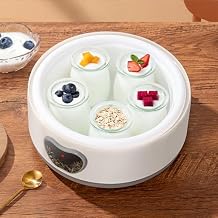 Probiotic Yogurt Motor, Yogurt Machine with Adjustable Temperature Time Control, Yogurt Maker, Yogurt Jar with 5 Lids, Make Trillions of Live Probiotics & Get Better Gut Health (White)