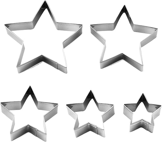 5pieces Star Cookie Cutter Stainless Steel - 5 Different Sizes | Cutter Christmas Baking Pastry Set | for Pastry, and Cookie Dough, Great for Making Homemade Treats