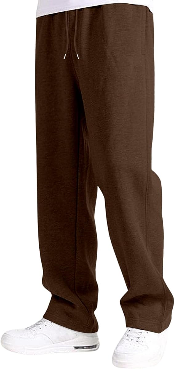 Joggers for Men UK Tracksuit Jogging Bottoms Straight Leg Open Hem Joggers Uncuffed Elastic Waist Drawstring Sweatpants Workout Gym Track Pants Casual Fleece Winter Trousers