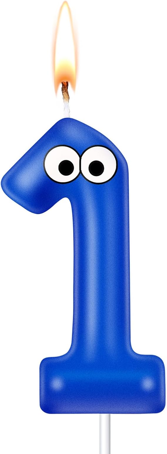 MTLEE Number Birthday Candle Monster Theme Cake Topper,Blue A,Number 1