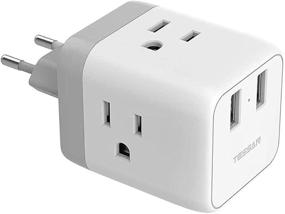 US to Europe Adapter, European Plug Travel Adapter, TESSAN Outlet Wall Power Adaptor with 2 USB Charging Ports for USA to Most of Europe France Germany Italy Greece Spain Iceland - Type C