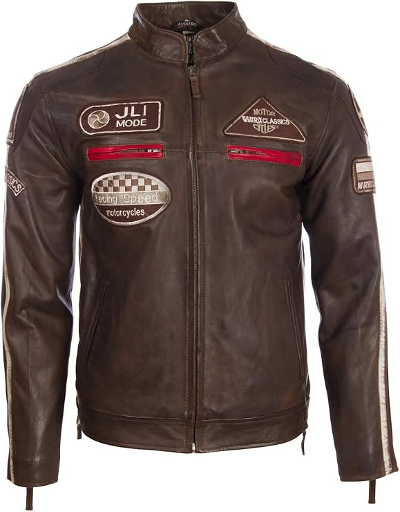 Aviatrix Men's Super-Soft Real Leather Band Collar Patch Fashion Biker Jacket (CXUS)