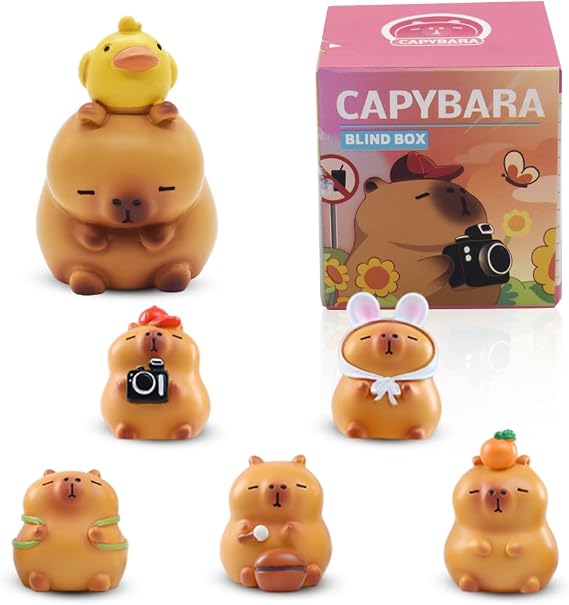 Capybara Figures Blind Box 1Pcs Cute Capybara Series Mystery Figures Cake Topper Adorable Action Figures Collectible Birthday Gift Home Decorations Random Design, Single Box Style A