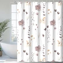 QiyI Watercolor Floral Shower Curtain, Flowers Print Minimalist Bathroom Curtain, Machine Washable Spring Modern Bath Curtains, Waterproof Fabric Shower Curtain Set with Hooks, 72 x 72, Brown