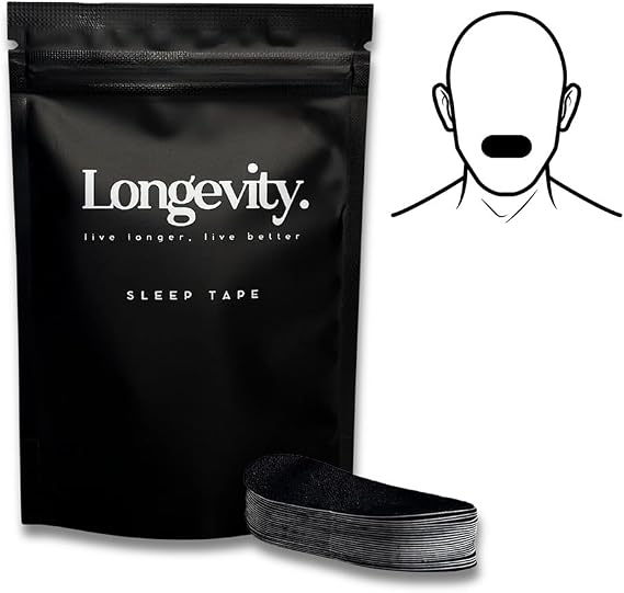 Longevity Sleep Tape, 30 Strips (Black) | Dermatlogically Tested Mouthtape, Supports Nasal Breathing, Reduces Snoring, 95% Cotton, Rayon-Free Mouth Tape for Sleeping