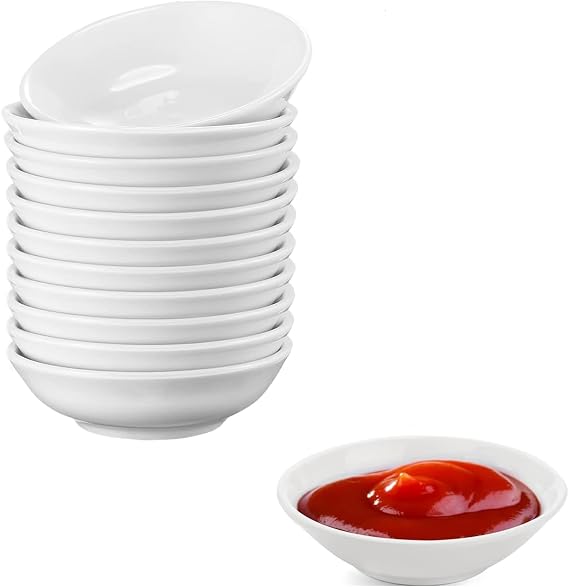 Round Soy Sauce Dish,12 pcs 7.2 x 2 Cm Spice Bowls,Dipping Sauce Dishes Dip Bowls for Sushi,Small Bowls for Dips,Reusable Mini Bowls Soy Sauce Dish for Snacks,Condiments,Side Dishes (White)
