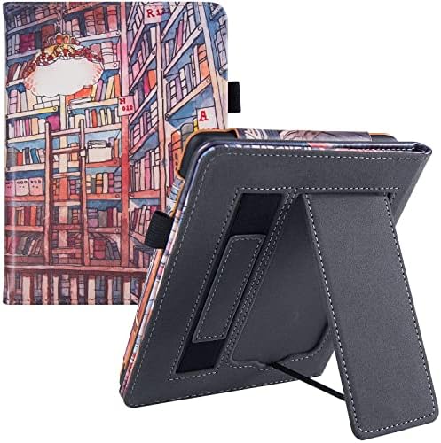 BOZHUORUI Stand Case for 6.8 Kindle Paperwhite 11th Generation - 2021 & Paperwhite Signature Edition e-Reader - PU Leather Sleeve Cover with Hand StrapAuto WakeSleep, Bookstore