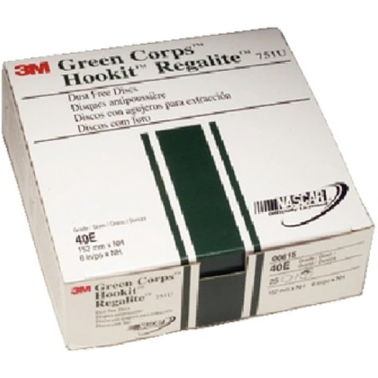 3M Green Corps Hookit Sanding Discs, Dust Free, 00615, 6 in, 40 Grade, Pack of 25 Production Discs, for Coating Removal, Metal Surfaces, Auto Sanding
