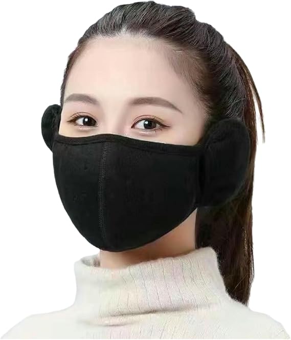 Cycling Balaclava Warm Face Mask With Ear Protection, Thickened, Breathable And For Autumn Winter Outdoor Use -black