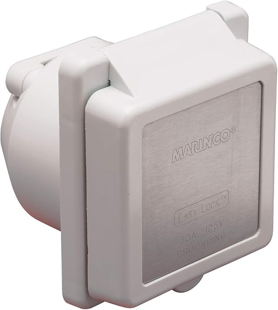 Marinco 301EL-B Inlet, 30A 125V, Square, White