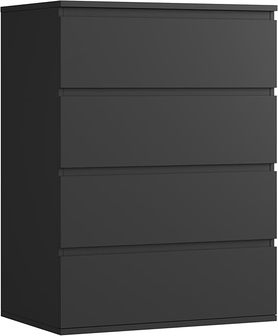 FOTOSOK Black Dresser, Dresser for Bedroom, Small Dresser Chest of Drawers | 23.6L x 15.7W x 31.5H in Dresser for Bedroom, Bedroom Dresser with 4 Drawers for Closet, Small Spaces/Apartment/Domitory