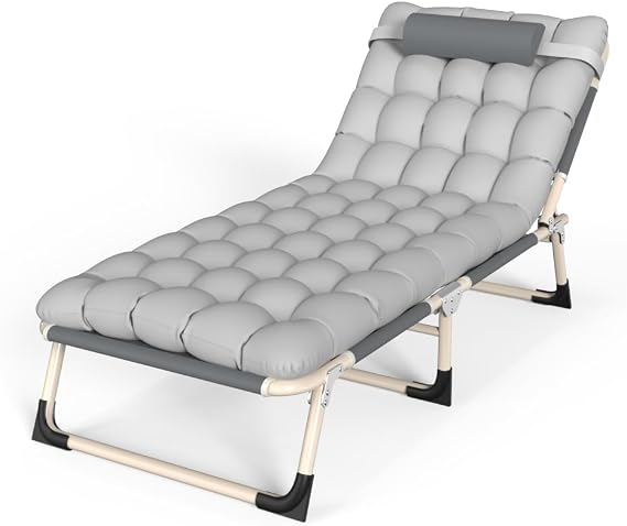 Camping Bed, Adjustable 4-Position Folding Cot Portable Folding Bed Guest for Sleeping Camping Cot Folding Cot for Camping W/Pilllow Mattress for Home Office Nap Beach Travel 150LB