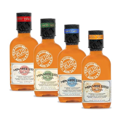 18.21 Man Made Original Four-Scent Variety-Pack 3-in-1 Body Wash, Shampoo, Conditioner for Men, All Hair & Skin Types, Strengthens and Moisturizes in a Manly Aroma