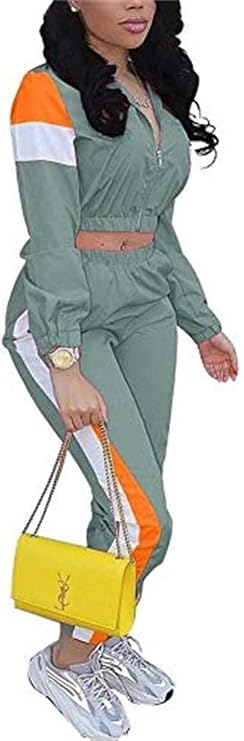 Women Casual Tracksuit 2 Piece Zip Top Jacket and Elastic Waistband Pant Women Windbreaker Tracksuit Sets