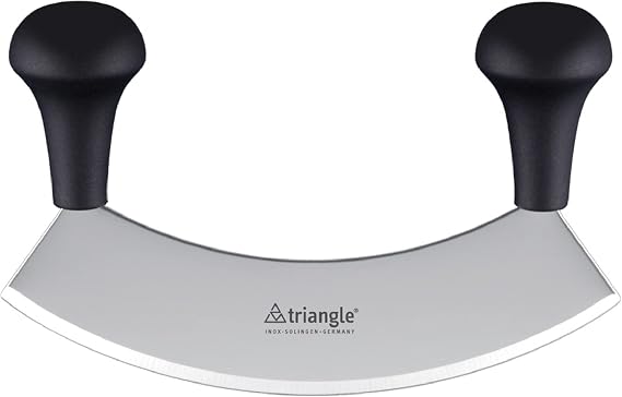triangle Mincing Knife - 7 Stainless Steel Curved Blade - Mezzaluna Knife & Pizza Cutter - Ergonomic Beechwood Handles - Made in Germany