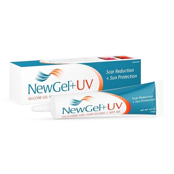 NewGel+ UV Medical-Grade Silicone Scar Cream SPF 30, 0.5 oz by MyNewGel | Protect old & new scars from harmful UV, clinical grade silicone scar gel with zinc-oxide mineral sunscreen SPF 30, USA-made