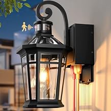 OPAIXS Motion Sensor Outdoor Wall Lights with Outlet, Black Front Porch Light with GFCI Outlet, Modern Coach Lights for Garage, Waterproof Exterior Wall Sconce Lantern, E26 Outside Wall Light Fixture