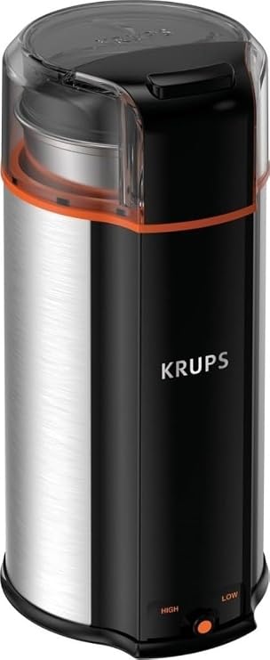 KRUPS Silent Vortex Coffee Grinder 2-Speed Removable Bowl | 8 quieter operation, Dishwasher-safe bowl with storage lid, 240 watts, Fits 12 cups,