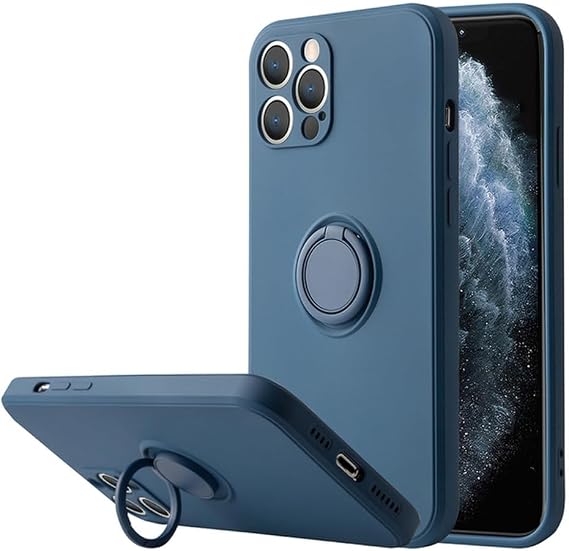 Magnetic Ring Holder Liquid Silicone Case for iPhone 12 Mini 12 Pro 11 Pro XS Max XR X 10 6 6S 7 8 Plus Stand Shockproof Cover,Blue,for iPhone 11Pro