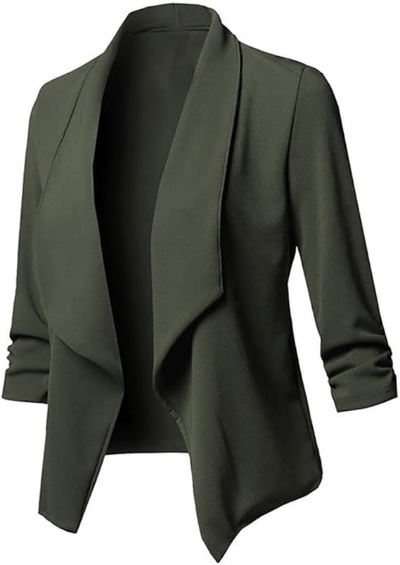 Women's Blazer Sporty Elegant Long Blazer 3/4 Sleeve Winter Lightweight Business Office Blazer Jacket Plain Open Front Jacket Slim Fit Suit Trench Coat Outdoor Jacket Over Mountain Coat