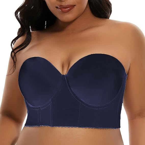 Sharllen Women's Push Up Plus Size Longline Strapless Full Coverage Underwire Bra, Pink