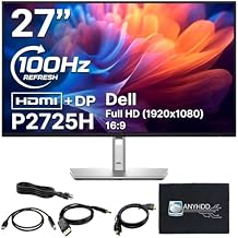 ANYHDD Dell P2725H 27" Full HD 1920 x 1080 Monitor - , Computer Monitor Screen Bundle with Power Cable USB 3.0 Upstream Cable DisplayPort + HDMI Cables + Cloth