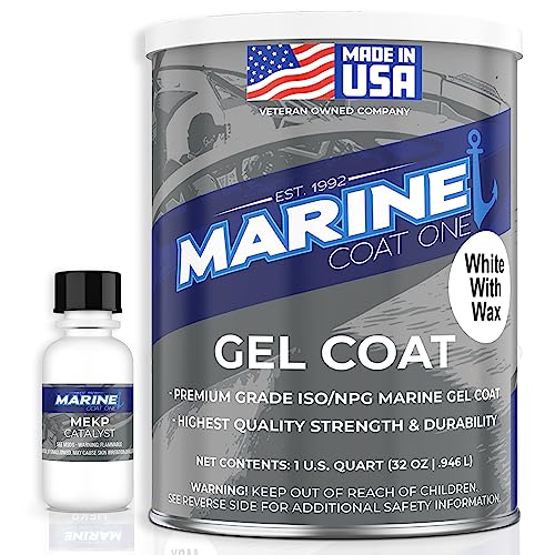 IsoNpg Gel Coat White with Wax with MEKP Catalyst for Hardening, No Color Pigments, Gel Coat Repair Kit for Boats, Fiberglass 1 Quart