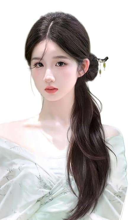 Ponytail Extension Long Wavy Ponytails with Chinese Style Hairpin 19IN Ponytail Clip Synthetic Fiber Hairpiece for Women (Brown Black)