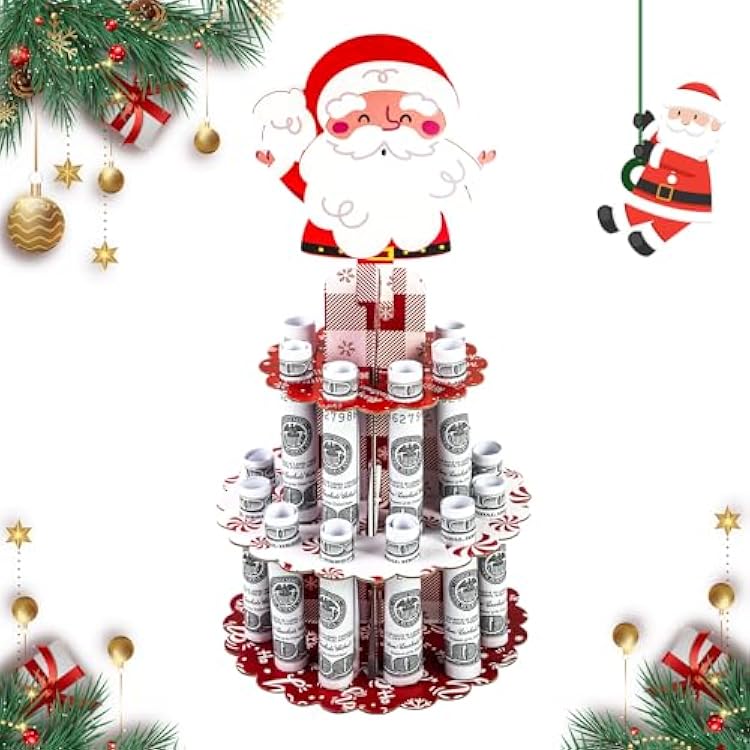 Christmas Money Holder, Christma Santa Claus Cash Cake Stand for Give Christmas Money for Cash Gift, Surprise Xmas Cash Gift Ideas for Him Her Son Daughter Grandkids
