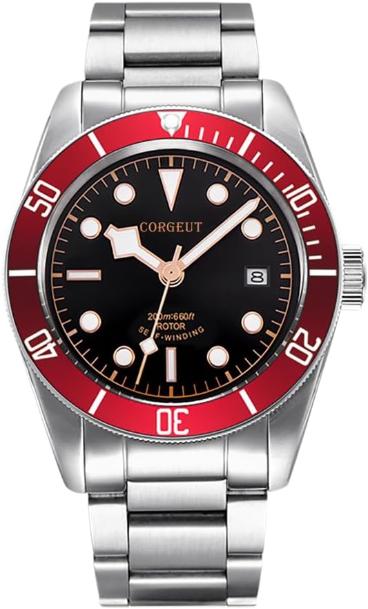 Corgeut 6009-C Mens Luxury Sapphire Crystal Automatic Mechanical Watch with 3 Hands and Date Function - Self-Winding Classic Wristwatch for Business and Casual Wear