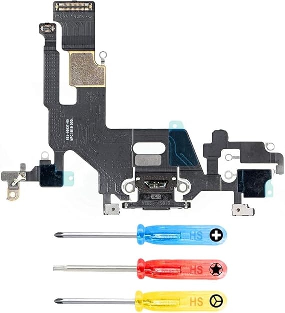 MMOBIEL Charging Connector Compatible with iPhone 11 2019 Dock Connector Replacement Flex Cable with Audio Jack/Microphone/Antenna Replacement Includes Screwdriver Black