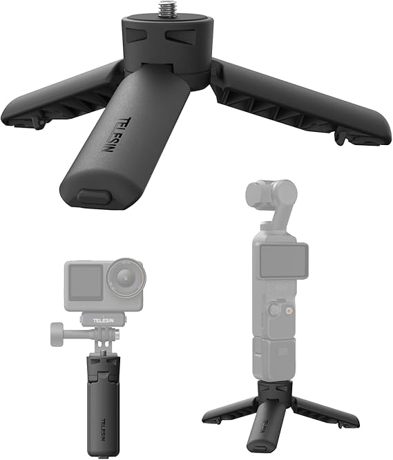 TELESIN Mini Tripod & Grip, Osmo Pocket 3 için Mini Tripod, Evrensel 1/4'' Bağlantı ile Geniş Uyumluluk